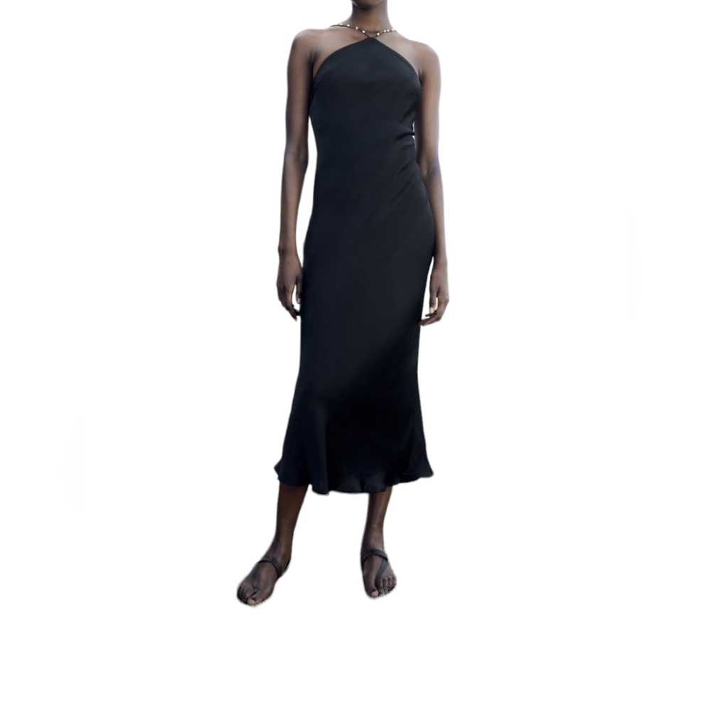 Zara black Beaded Halter Dress Size XL